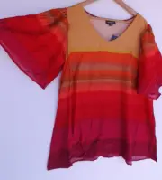 New Autograph Top 18 Womens Ombre Yellow Pink Red Orange Angel Sleeve V Neck