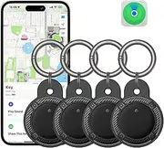 [4 Pack] Air Tags with Holder Case, VISOOP Smart Bluetooth Tracker Compatible with Find My(iOS Only), Item Finder Locator for Pets/Keys/Bags/Luggage Suitcases, Replaceable Battery Waterproof-Black