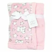 NWT BABY GIRL TEDDY BEAR SOFT PLUSH BLANKET 30" X 40" Buttons & Stitches PINK