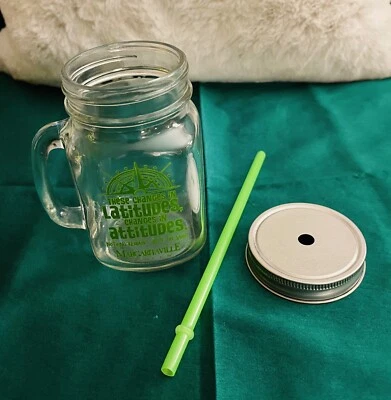 JIMMY BUFFET MARGARITAVILLE MASON JAR/DRINKING GLASS With Lid And Straw