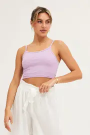 Purple Crop Singlet Top - Size S, Women's Singlet