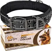 ADITYNA Heavy Duty Dog Collar for Extra-Large Dogs - Reflective Black XL Collar with Handle for Training, and Walking - Wide, Thick, Tactical, Soft Neoprene Padded