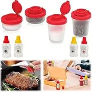 Jindizi 4PCS Salt and Pepper Shakers Sets,Plastic Airtight Spice Jar Dispenser with 4PCS Mini Sauce Squeeze Bottles for Travel Camping Picnic Outdoors Kitchen Lunch Boxes