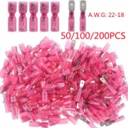 200Pcs Red Heat Shrink Spade Female Male Wire 22-16AWG Connector Crimp Terminals