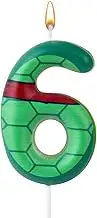 Turtle Shell Birthday Candle, Cartoon Turtle Themed Birthday Number Candle Green Turtle Birthday Cake Topper for Birthday Decoration (Number 6)