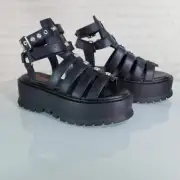 Slacker 2" Platform Gothic Sandals with Skull & Cross-Bone Studs NY