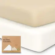 2-Pack Bamboo Cot Sheets for Boys, Girls - Jersey Fitted Cot Sheet, Organic Baby Cot Sheets Neutral, Cot Mattress Sheet, Toddler Bed Sheets, Baby Sheets for Cot, Unisex Cot Fitted Sheet (Khaki)