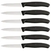 6x Victorinox 8cm Wavy Edge Pointed Tip Paring Knife Serrated Cheese/Bread Black