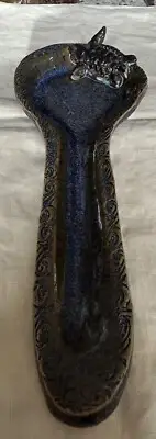 Artisan Studio Pottery Spoon Rest Blue/ Browns w/ Turtle, Signed