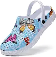 [SECHRITE] Womens Clogs Garden Shoes Slip-On Comfort Outdoor Beach Slippers Lightweight Waterproof Summer Sandals - Butterfly Print