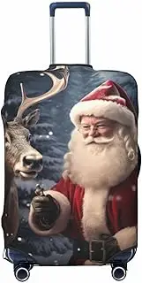[CADREWY] Christmas Santa Claus Print Travel Suitcase Cover Luggage Protector with Elastic Anti Scratch for Carry On, Black, Medium