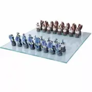 Colorful Dragon Legend Chess Set With Glass Board Blue vs Red Hatchling