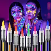 ThEast 8 UV Neon Face Paint Pens, Glow in the Dark Under UV Light Body Painting Kit, Tatto Markers for Skin Washable, Face Makeup for Party Favors