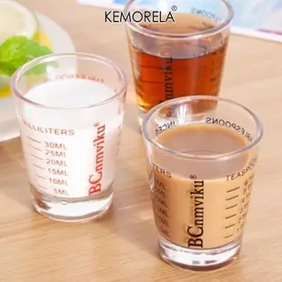 KEMORELA 意式濃縮咖啡杯 玻璃盎司杯 加厚玻璃帶刻度盎司杯 30ml小玻璃量杯雙計量咖啡烘焙安士杯測量