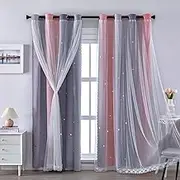 XiDi Grey Curtains for Bedroom 84 Inch Double Layer Star Decorative Curtains for Bedroom Kids Adults Sliding Door Glass Curtains Rainbow Pink LightgreyGrey/132/213/2 IT
