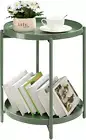 2 Tier Green Side Table, Folding round Metal End Table Small Nightstand with Two