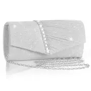 Evening Bag Clutch Purses for Women Wedding Bag Sparkling Party Silvery-b