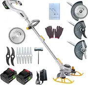 Weed Wacker Cordless,Electric Garden Strimmer,Grass Edger Trimmer with 2 Lithium Battery,1-54cm Retractable Lawn Mower Grass Strimmer, Electric Battery Powered Weed Eater for Garden