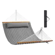 Double Quilted Fabric Hammock with Hardwood Bar and Pillow, 0.6m x 1.9m, 218kg Capacity