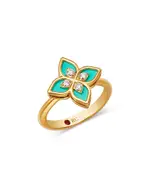 Roberto Coin 18K Yellow Gold Venetian Princess Blue Enamel & Diamond Flower Ring