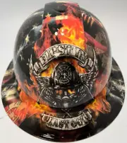 New Full Brim Hard Hat Custom Hydro Dipped FIRST IN LAST OUT FIREFIGHTER