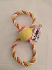 New Just Paws Double Rope Ball Tug Fetch Toss Pet Dog Puppy Toy Yellow/Orange