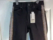 Jamie High Waist Black Jeans SIZE 24 Leopard Side Stripe Ankle Straight Pant