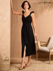 Love & Roses Black Frill Sleeve Strappy Midi Sundress (AP0454) | $152