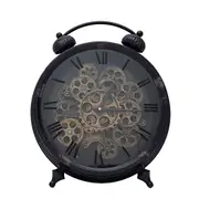 Newton alarm moving cogs standing clock - black