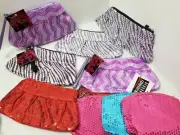 LOT OF 9 SEQUIN MAKEUP BAGS ASSORTED COLORS ALL NEW WITH TAGS 5" X 7" & 5" X 10"