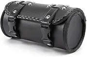 Lyaciomn Motorcycle Fork Bag PU Leather Bicycle Handlebar Tool Pouch Sissy Bar Roll Storage Bag Saddle Bag, Universal