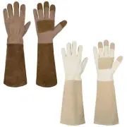 2 Pairs of Pruning Gloves Long for Men & Women, Pigskin Leather Rose Gardening G