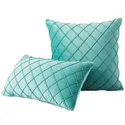 Velvet Cushion Cover Diamond Pleated Checked Home Decor Sofa Throw Pillow Case - Turquoise
