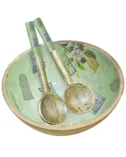 Tiramisu Blush Garden Salad Bowl with Salad Servers NoSize Green