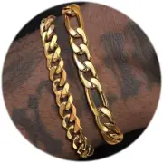 2Pcs Stainless Steel Bracelets for Men Gold Silver Cuban Link Figaro Rope Chain