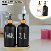 2 Pack Soap Dispenser Bottle with Bamboo Pump Soap Tray 16 Oz Refillable fliKw