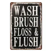 3x Tin Sign Wash Brush Floss Flush Restroom 20x30cm Metal Rustic Look Vintage