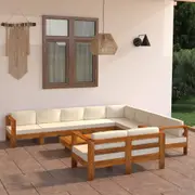 10 Piece Garden Lounge Set with Cream White Cushions Acacia Wood vidaXL