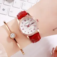 在飛比找蝦皮購物優惠-#特價#新款正品簡約手錶女生錶防水卡詩頓日曆韓版真皮鑽面石英