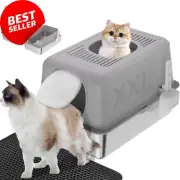 XXL Stainless Steel Top Entry Litter Box for Big Cats, Enclosed with Lid