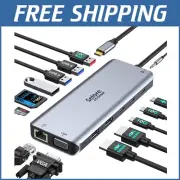 Versatile USB C Laptop Docking Station with Dual HDMI, VGA & 100W Power Delivery
