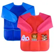 Waterproof Children Art Smock Kids Art Aprons, Painting Supplies 2 Blue, Red