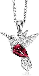 [KIEKA] 925 Sterling Silver Bird Necklace for Women Fashion Minimalist Creative Crystal Necklace Personalized Necklace for Women Red.