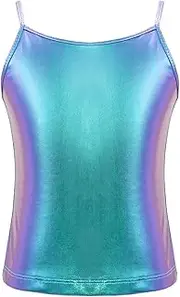 [Linjinx] Kids Girls Sparkly Metallic Tank Top Camisole Athletic Dance Shirt Hip Hop Leotard Streetwear Dancewear