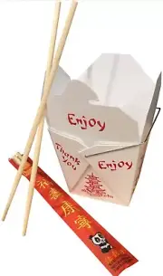 Value Set Of Disposable Chinese Take Out Boxes & Bamboo Chopsticks 25 Of Each