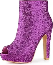 [Allegra K] Women's Glitter Platform Chunky Heeled Open Toe Heel Ankle Boots