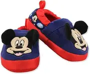 [JOSMO] Mickey Mouse Toddler Boy's Plush A-Line Slippers with 3D Ears (5-6 M US Toddler, Navy)