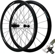 700C Wheelset Road Bike Wheels Rim Brake Bearing Carbon Fiber Hubs Quick Release 40MM Aluminum Rims Cassette 8 9 10 11 12 Speed (Color : Black, Size : 700C)