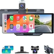9.3’’ Portable Wireless CarPlay & Android Auto Screen for Car - with 4K Dash Cam 1080p Backup Camera,Bluetooth,GPS Navigation,Voice Control