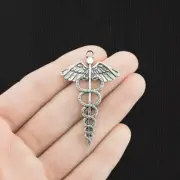 BULK 20 Medical Caduceus Antique Silver Tone Charms - SC3224